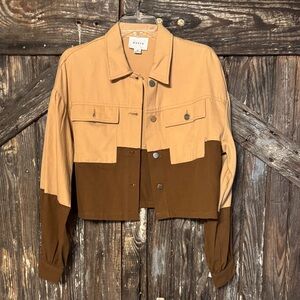 HYFVE Tan and Brown Color Block Jean Jacket